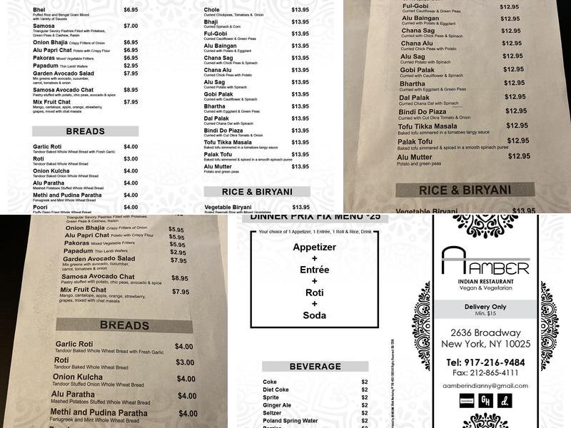 Aamber Indian Vegan Menu