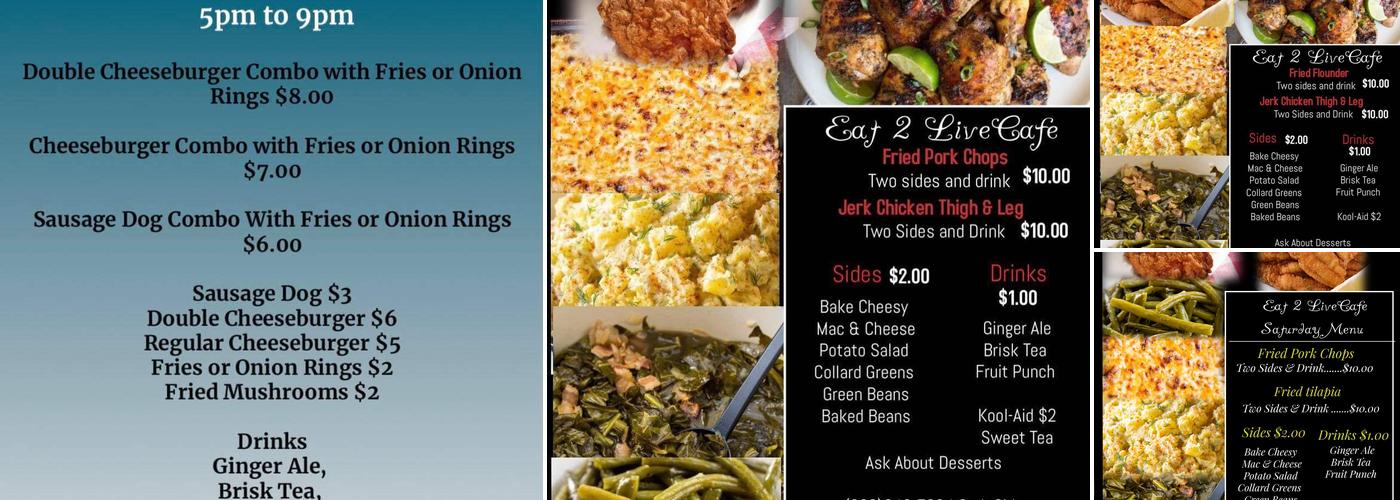 Eat 2 Live Cafe Menu