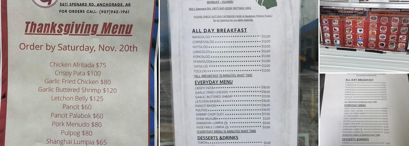 Gemma's Filipino 2 Go Menu
