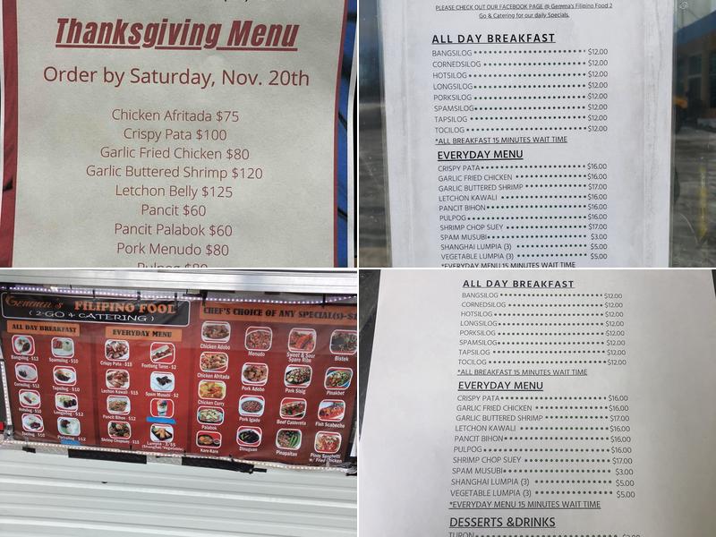 Gemma's Filipino 2 Go Menu