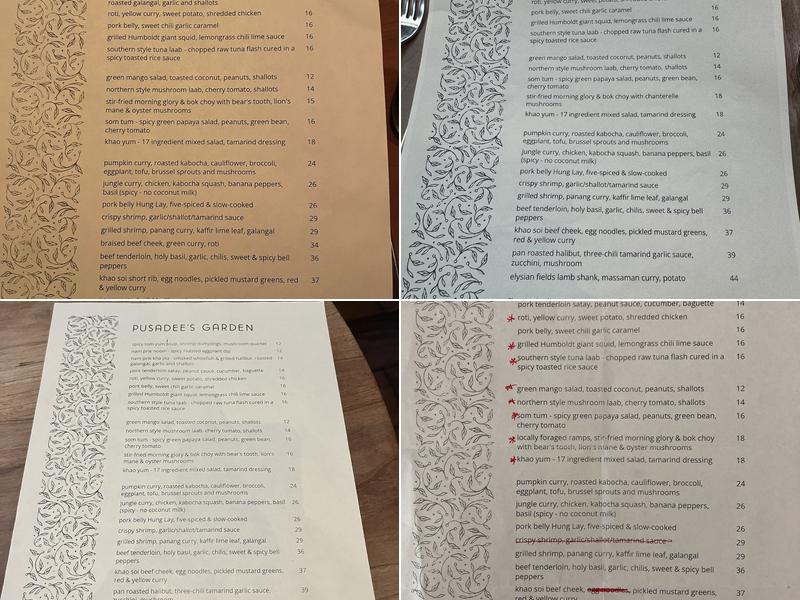 Pusadee's Garden Menu