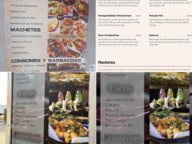 Machetes Gourmet Menu