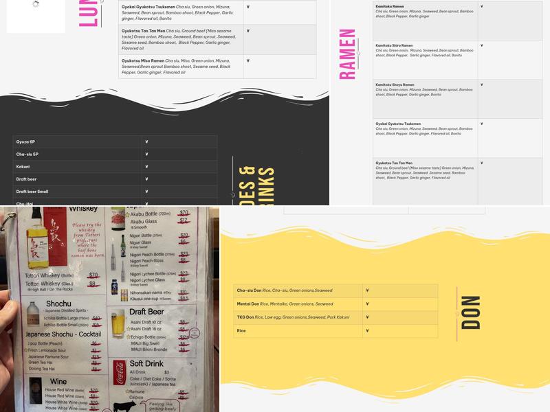 Kamitoku Ramen Ward Center Menu