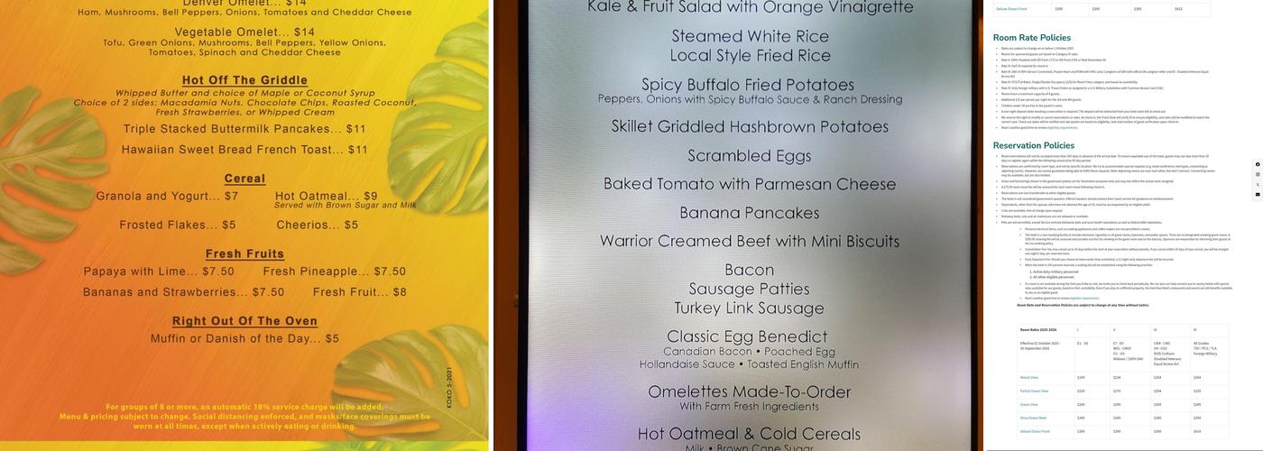 Koko at Kalia at Hale Koa Menu