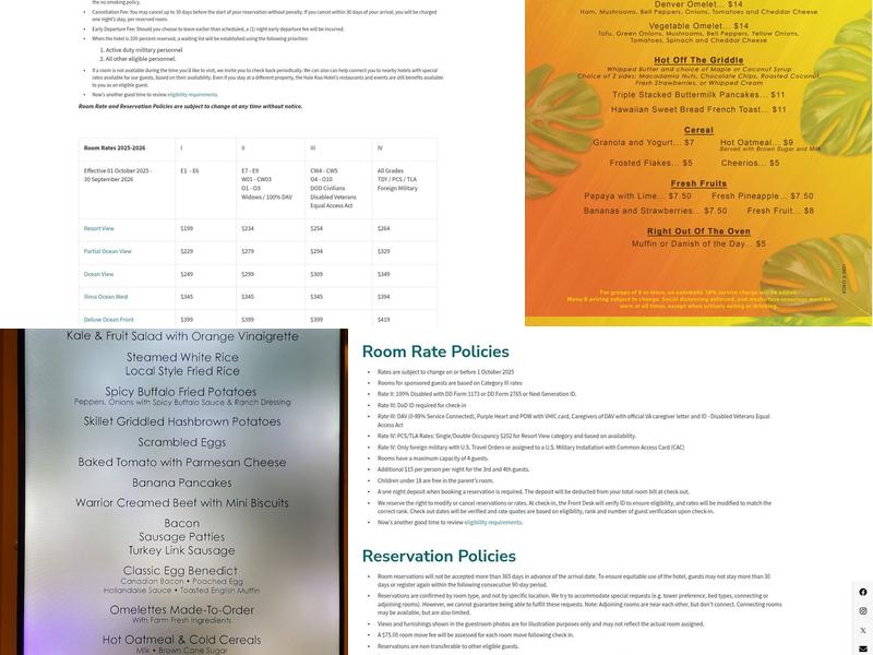 Koko at Kalia at Hale Koa Menu