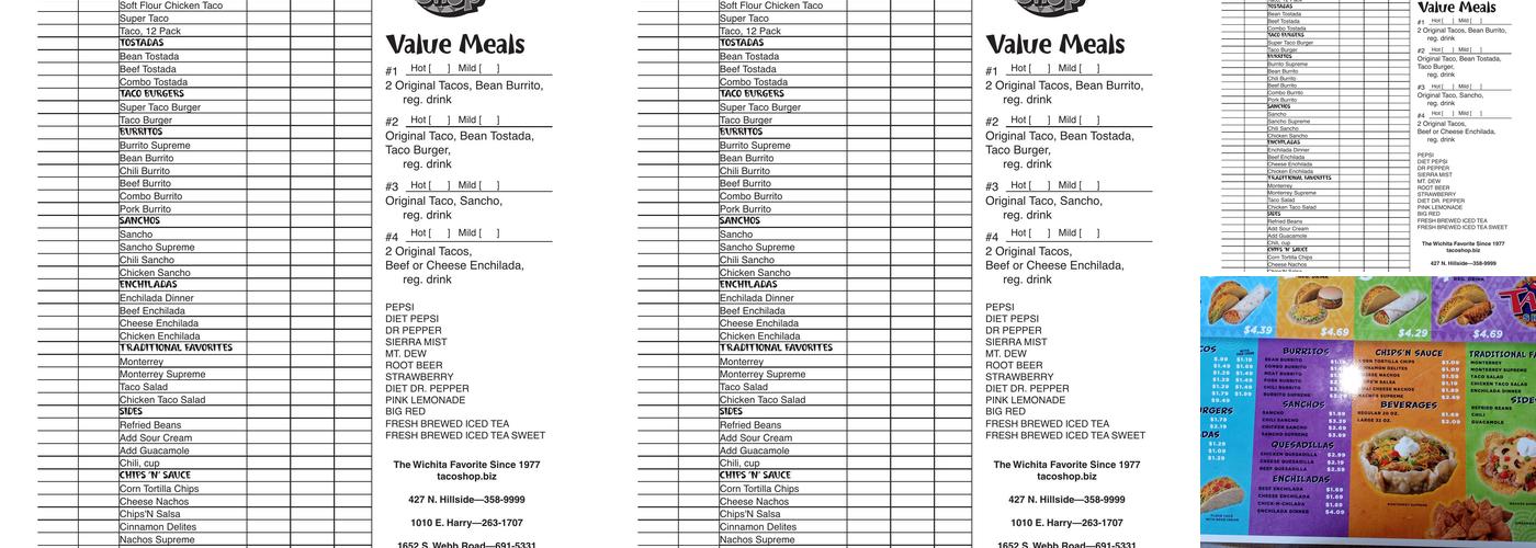 Taco Shop Menu