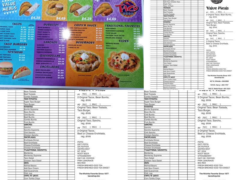 Taco Shop Menu