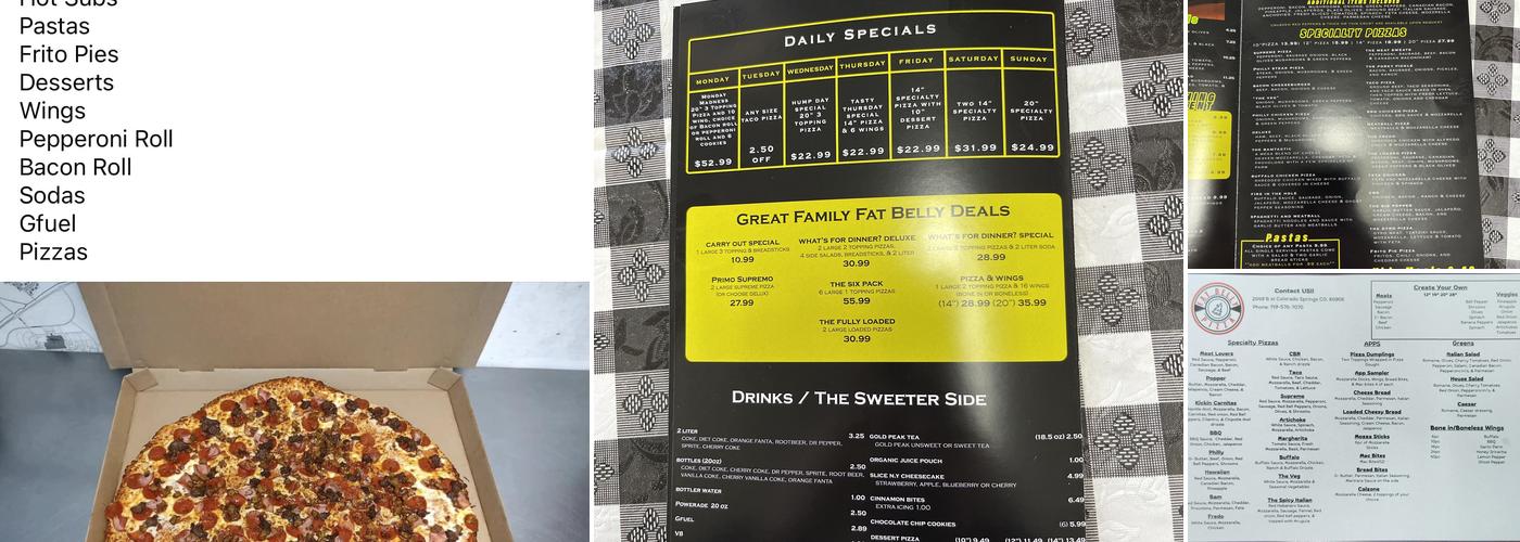 Fat Belly Pizza Menu