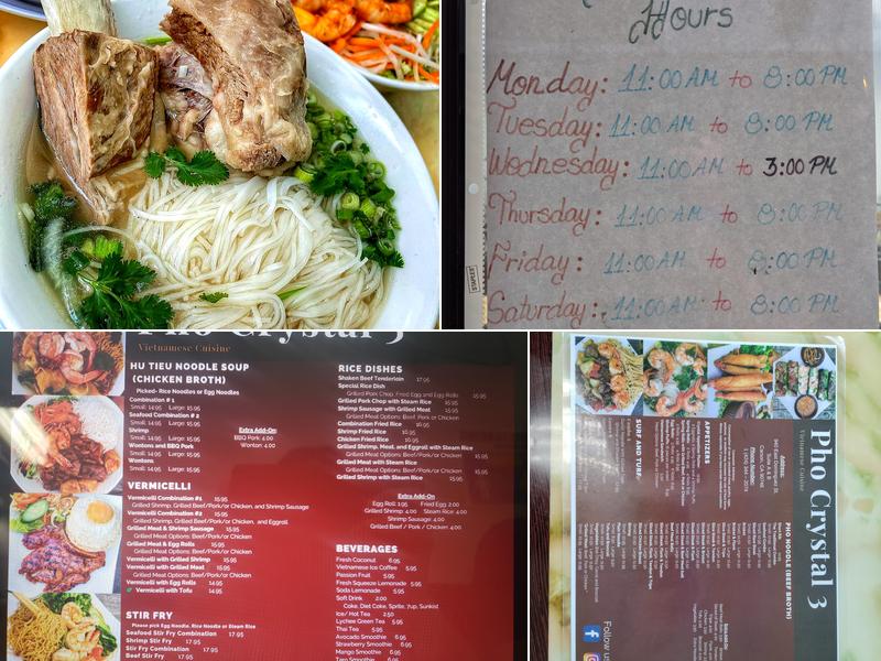 Pho Crystal 3 Menu