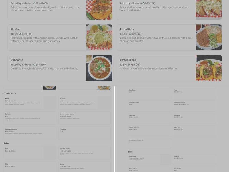 Tacos el banquetazo Menu