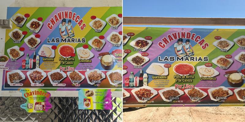 Chavindecas las Marías Menu