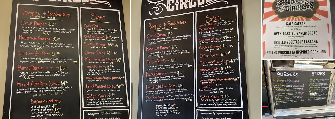 Bread and Circuses Menu