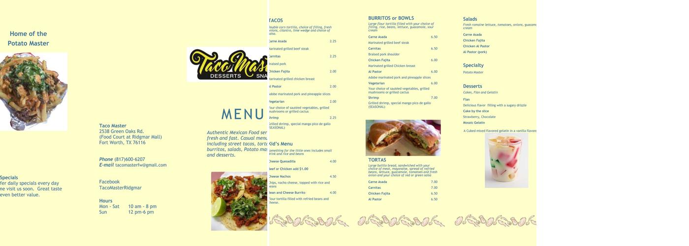 Taco Master Menu