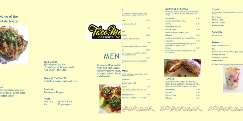 Taco Master Menu