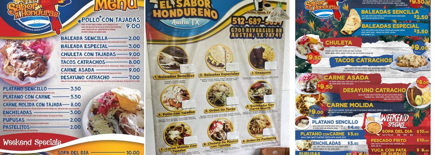 El Sabor Hondureño Menu