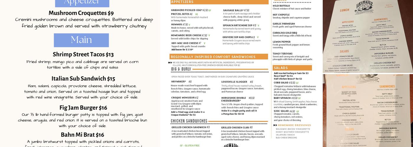 Haymaker Menu