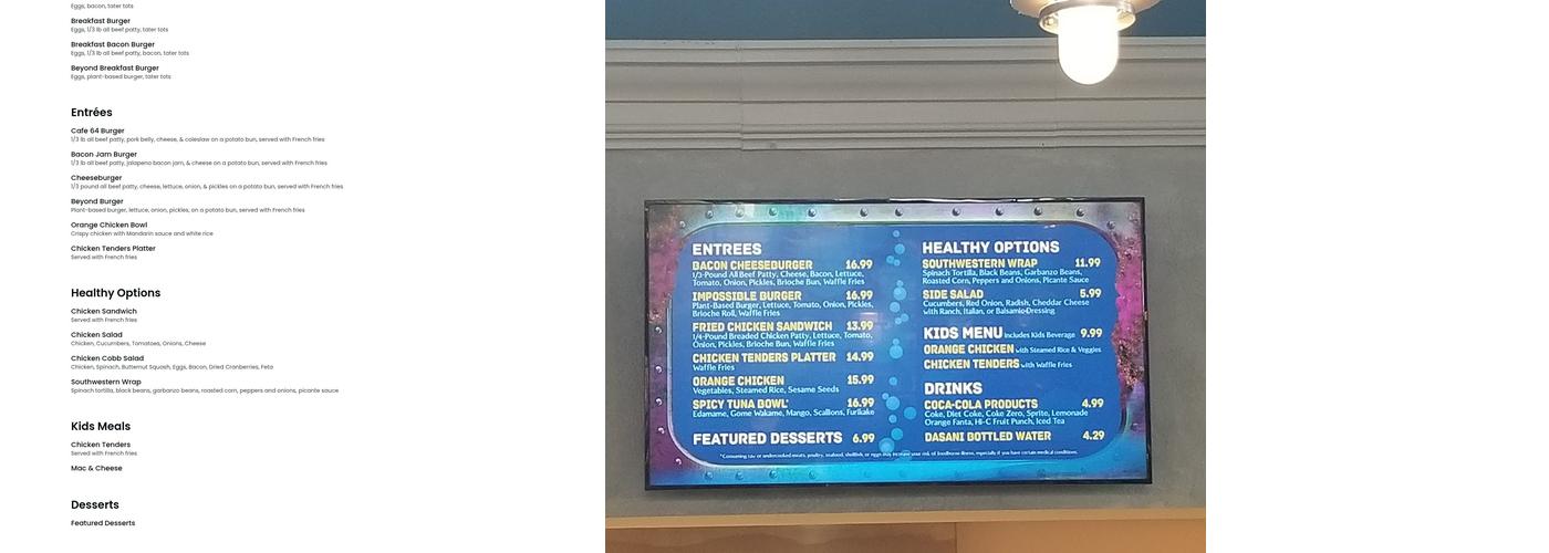 Explorer's Café Menu