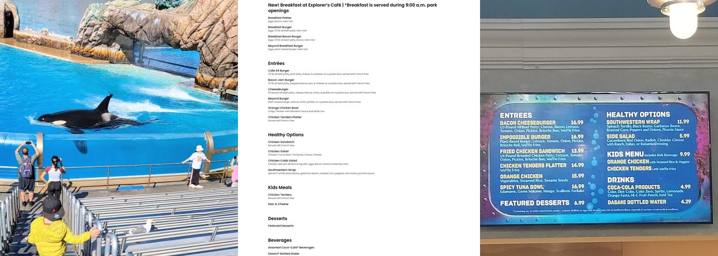 Explorer's Café Menu