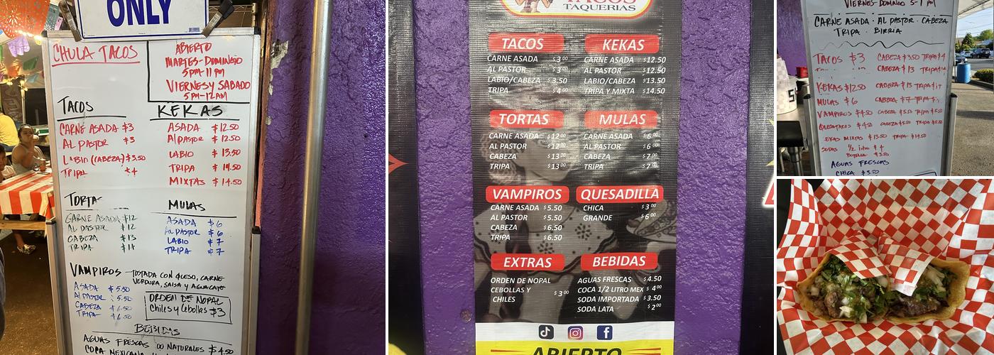 Chula Tacos Menu