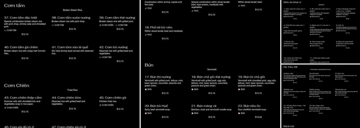 Phở Vĩnh Long Menu