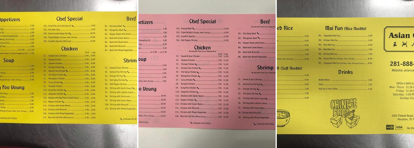 Asian Cafe Menu