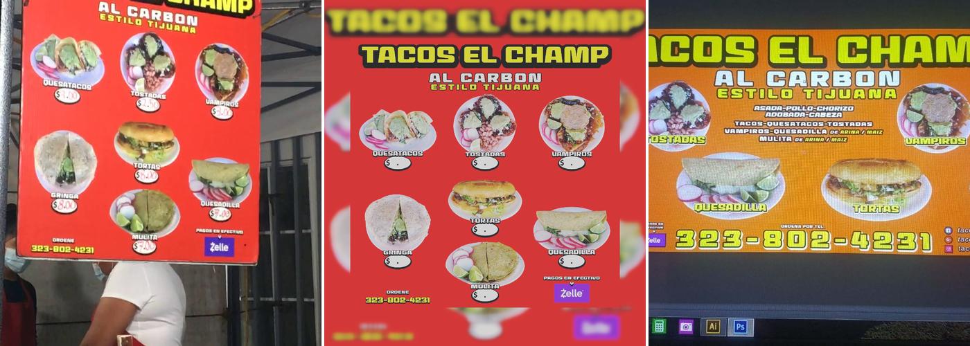 Tacos El Champ Menu