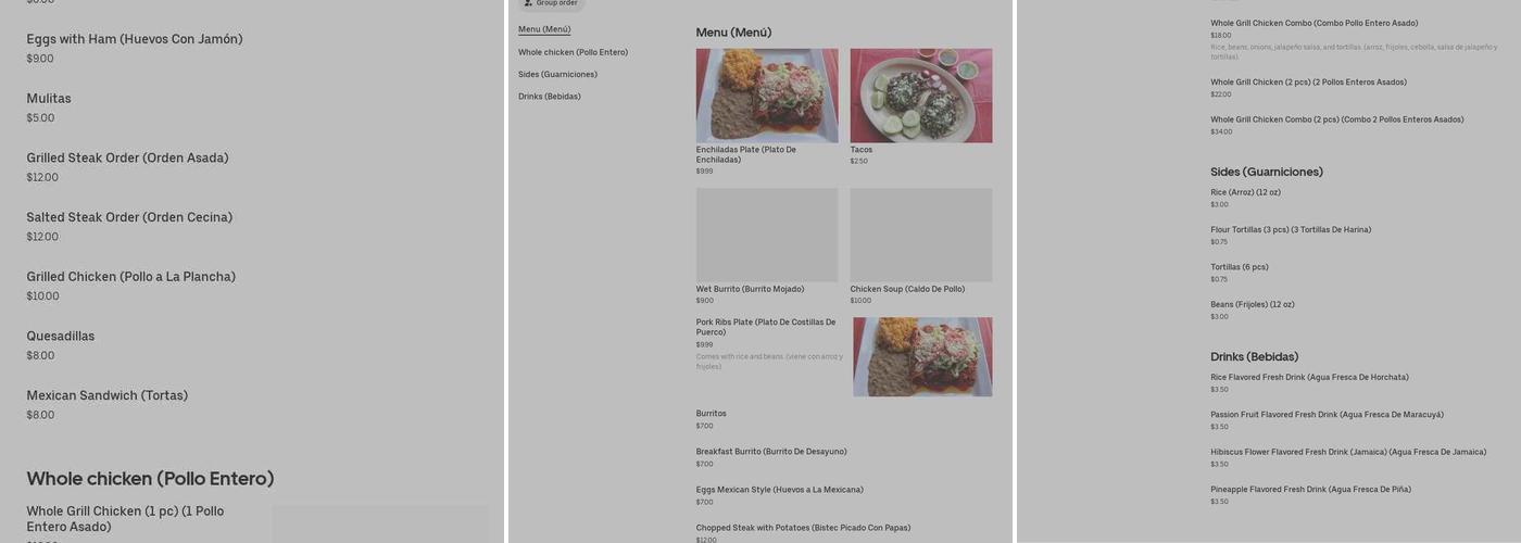 Regino's Chicken Menu