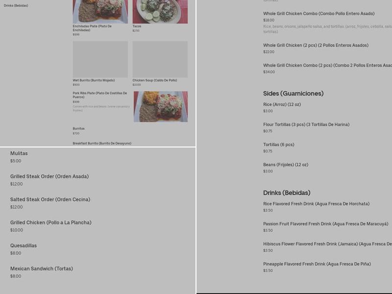 Regino's Chicken Menu