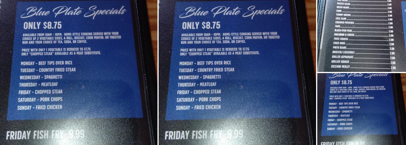 Jake's diner Menu