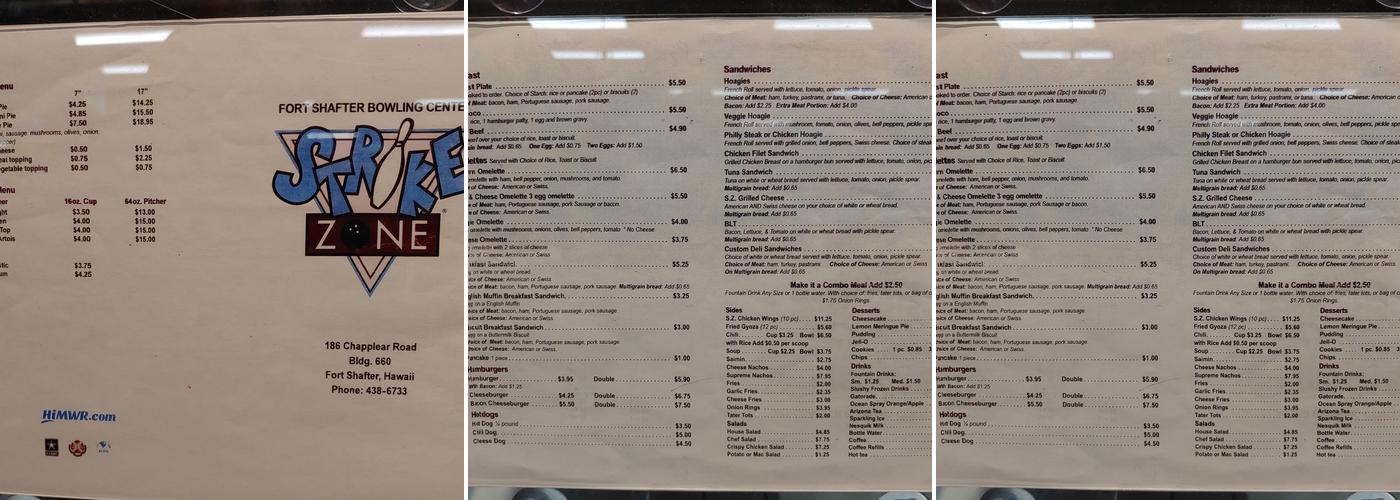Strike Zone Menu