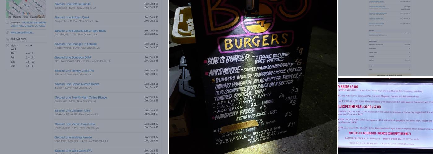 Second Line Brewing Menu