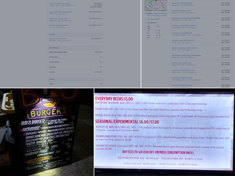 Second Line Brewing Menu