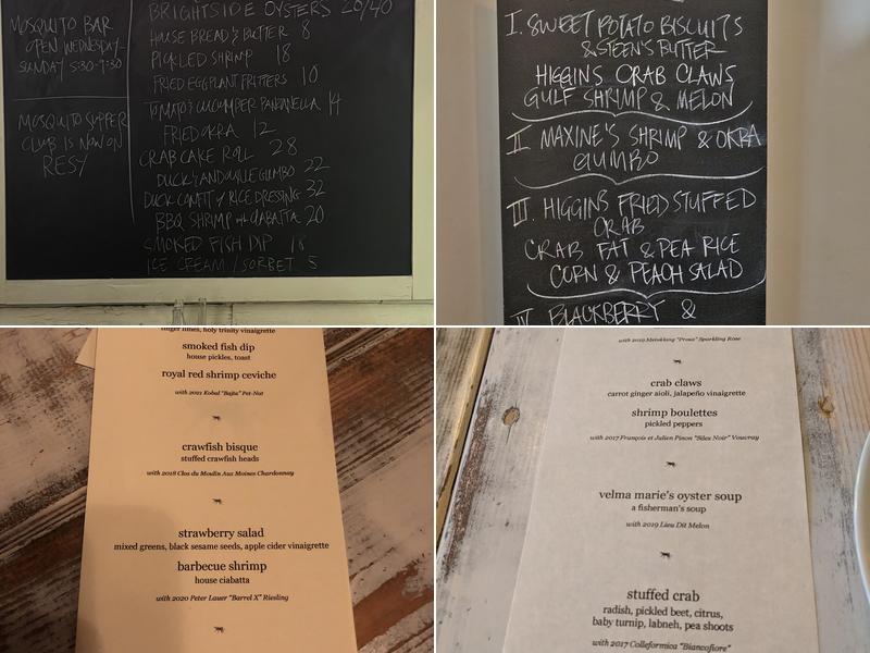 Mosquito Supper Club Menu