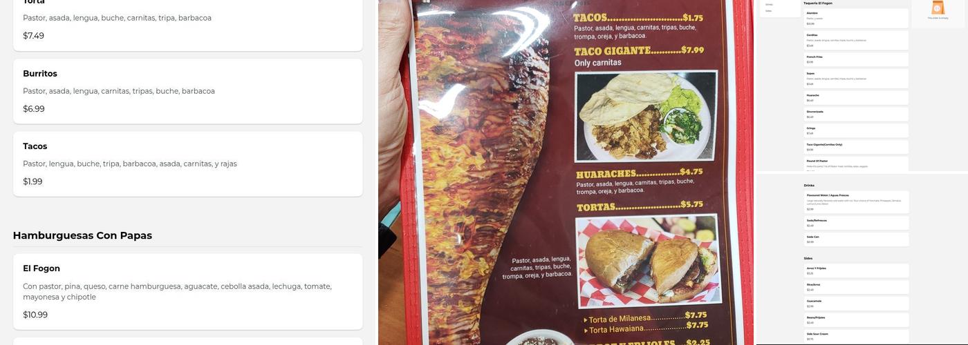 Taqueria El Fogon #2 (North) Menu