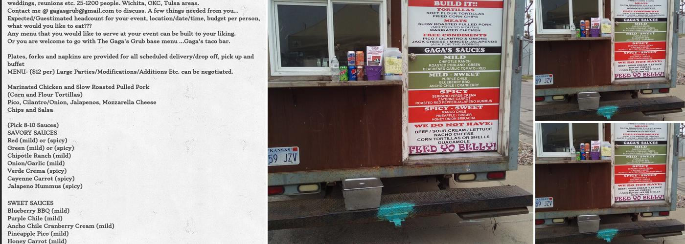 Gaga's Grub Booking P.M. Sessions at the canvas and catering Menu