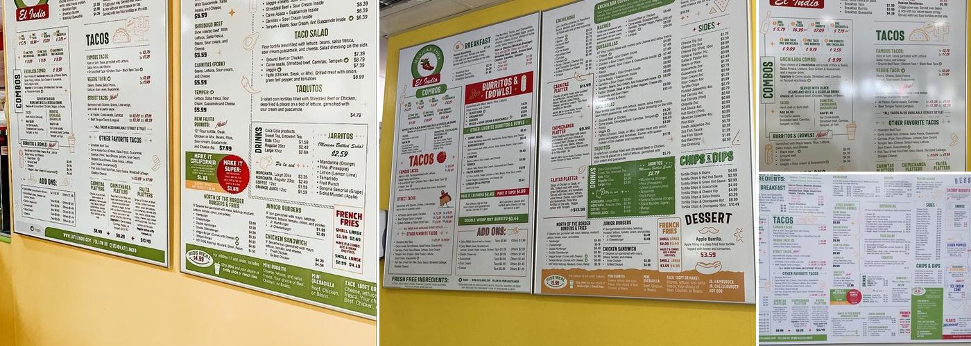 Cafeteria El Indio Menu