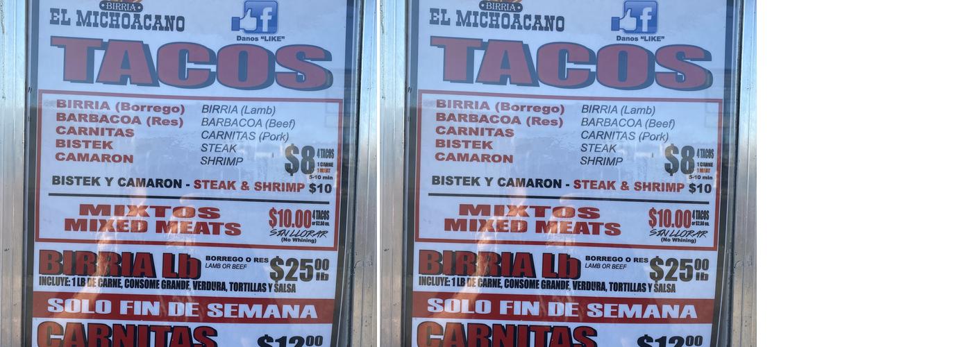 El Michoacano: Birria y Carnitas Menu
