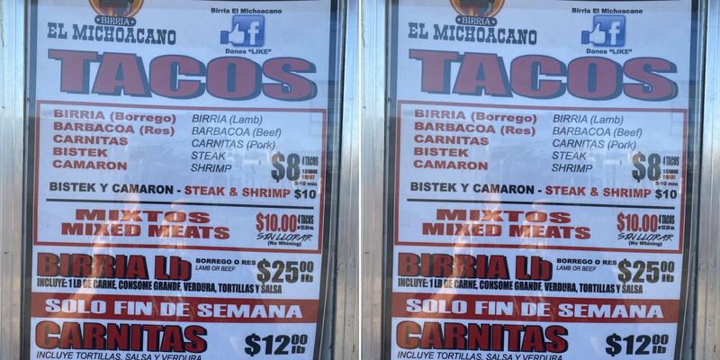 El Michoacano: Birria y Carnitas Menu