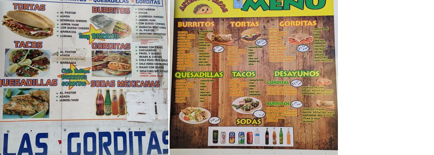Anthony's Tacos Menu