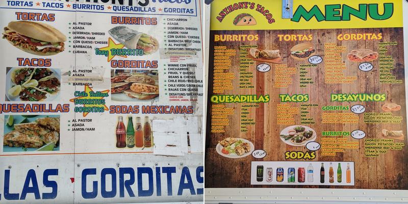 Anthony's Tacos Menu