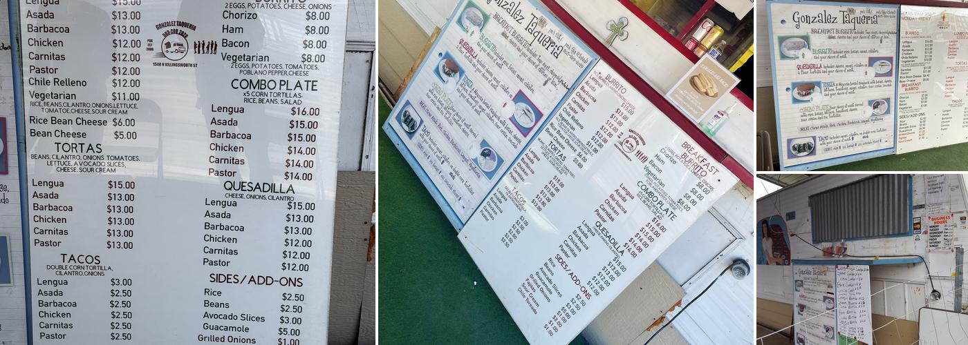 Gonzalez Taqueria Menu