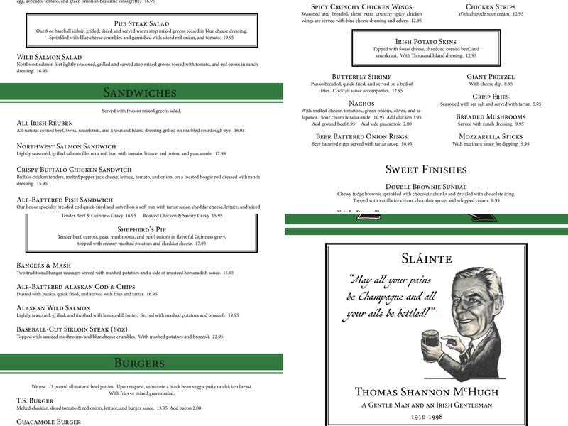 T.S. McHugh's Menu