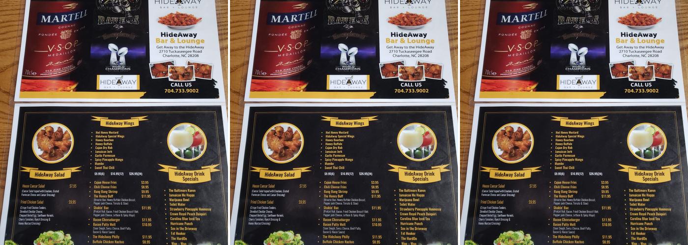 HideAway Bar & Lounge Menu