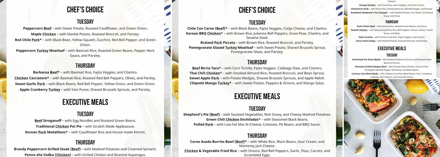Scratch culinary meal prep Menu