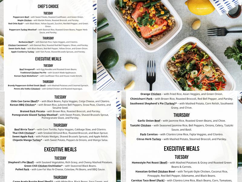 Scratch Culinary Meal Prep Menu