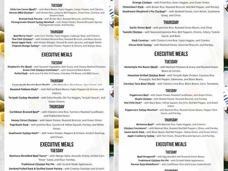 Scratch Culinary Meal Prep Menu
