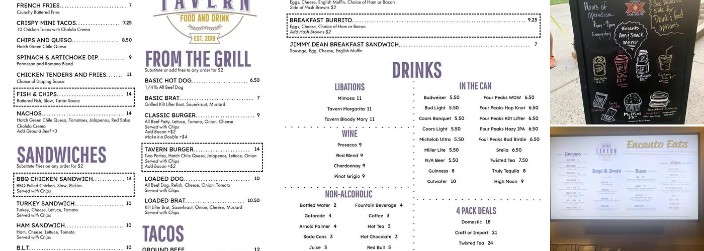 Encanto Tavern Menu