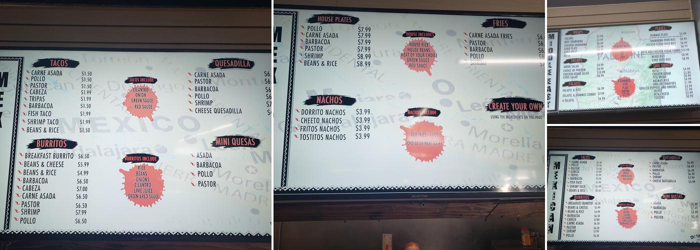 Dima's Tacos Menu