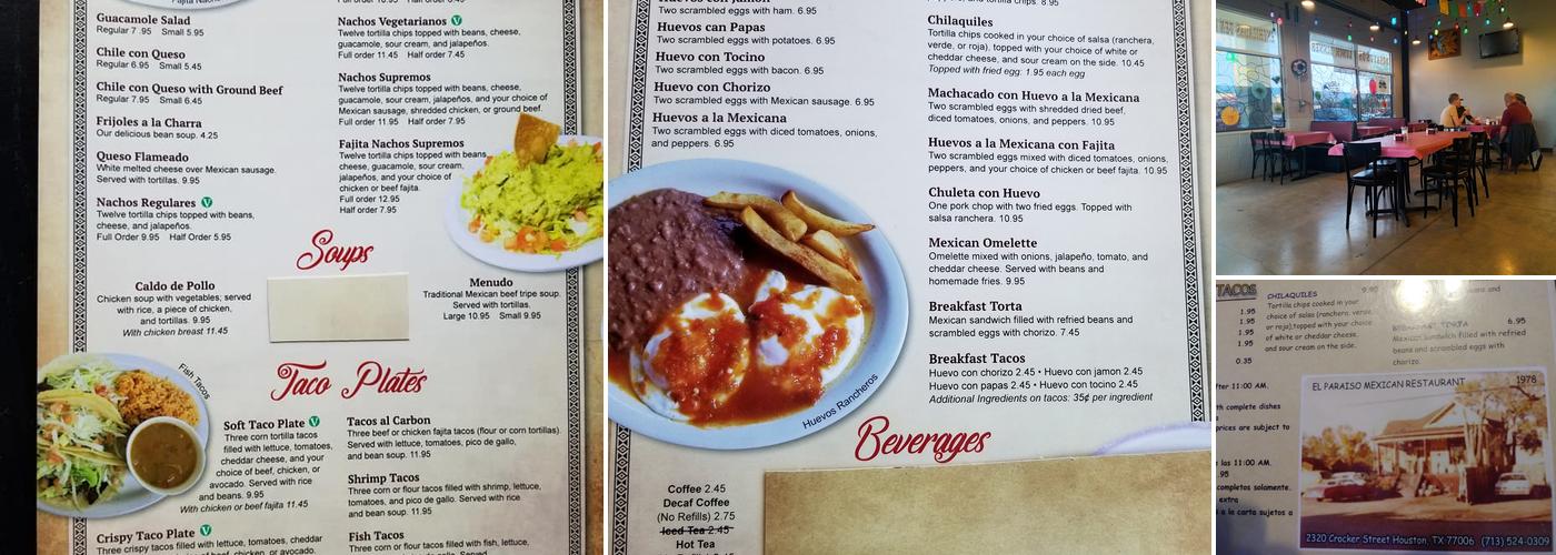 El Paraiso Mexican Cafe Menu