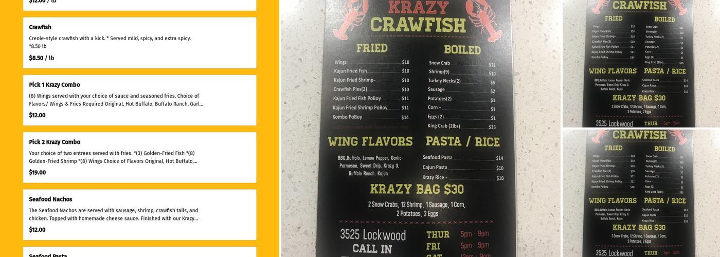 Krazy Crawfish Menu